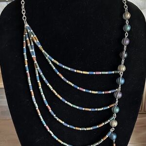 Blue and Yellow Multi-Strand Necklace with Asymmetrical Design